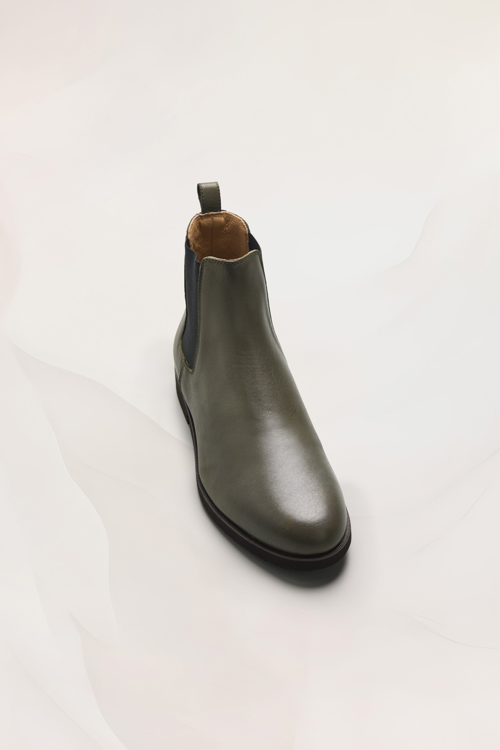 Womens Chelsea Boots in Military Green Calf