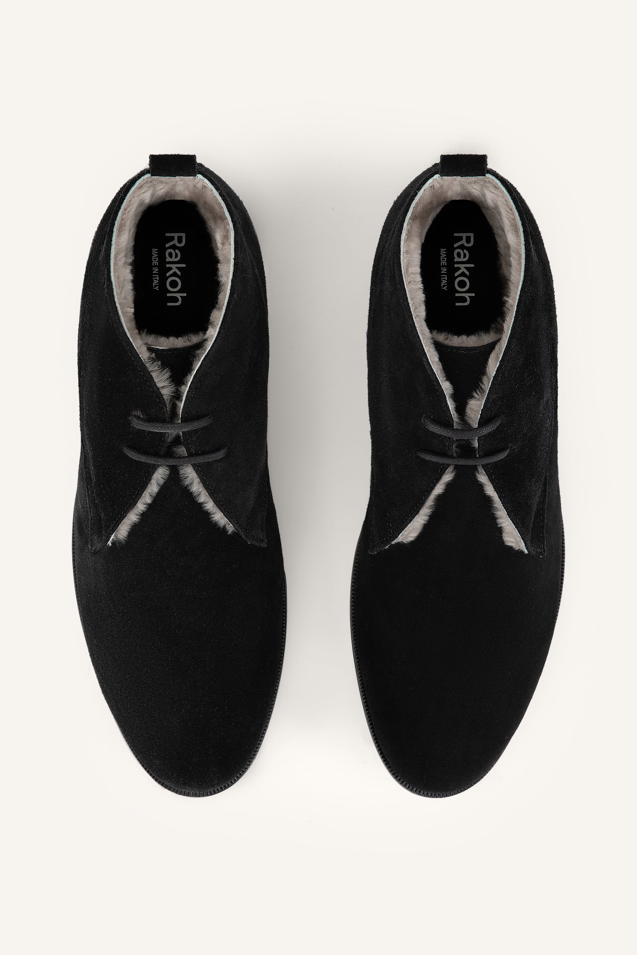 Mens Charles Desert Boots in Black Suede with Shearling Lining