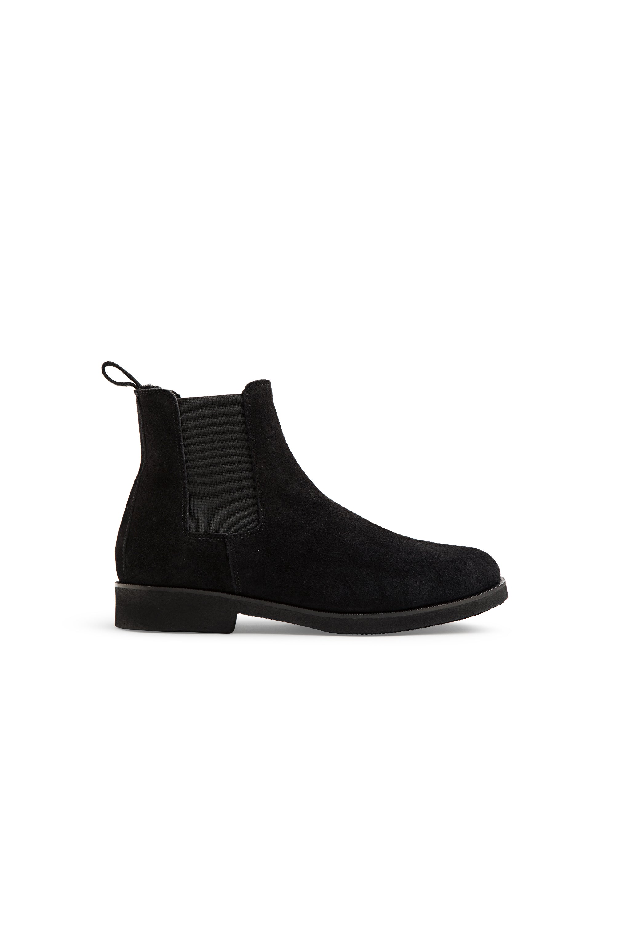 Women's Chelsea Boots in Black Waterproof Suede with Shearling Lining